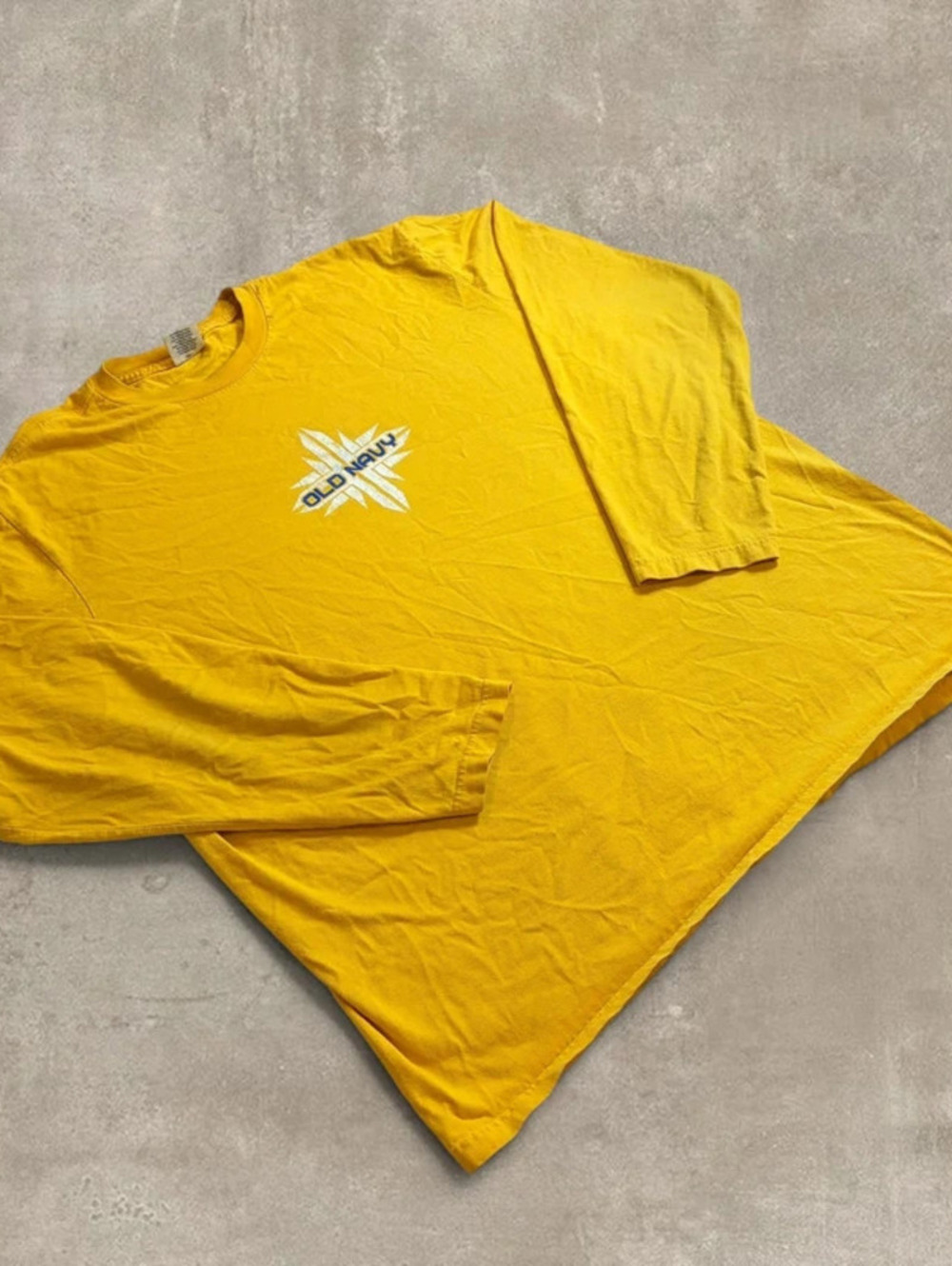 Vintage Old Navy Long Sleeve Shirt Mens XL Mustard Yellow Compass Graphic Y2K